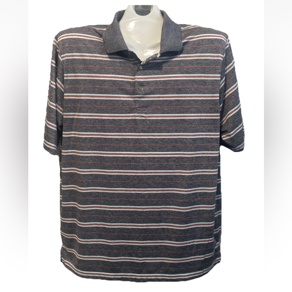 Grand Slam Men's Size XLT Air Flow Polo Shirt Gray White Red Stripe Golf